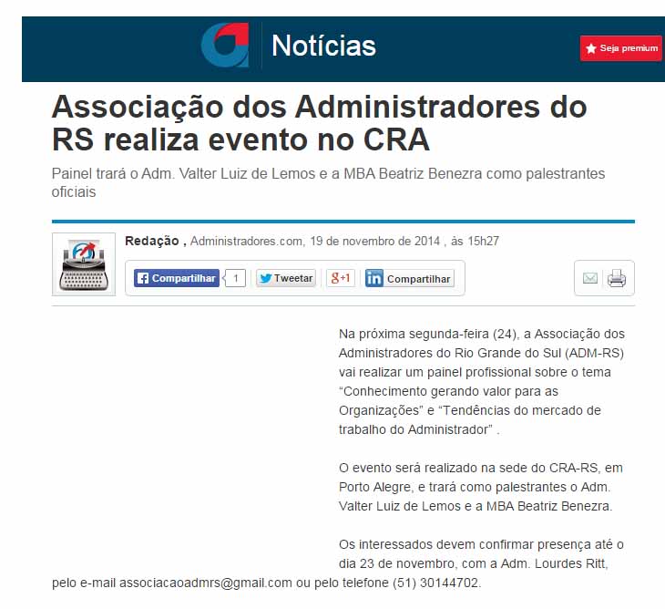 Palestra Associação dos Administradores do RS